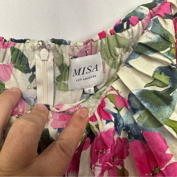 MISA Los Angeles Floral Off Shoulder Dress Pink Blue Small Made USA Revolve - Picture 3 of 9